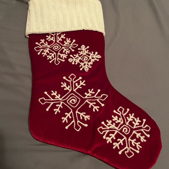 Red Holiday Stocking with White Snowflake Design - Picture 1 of 2